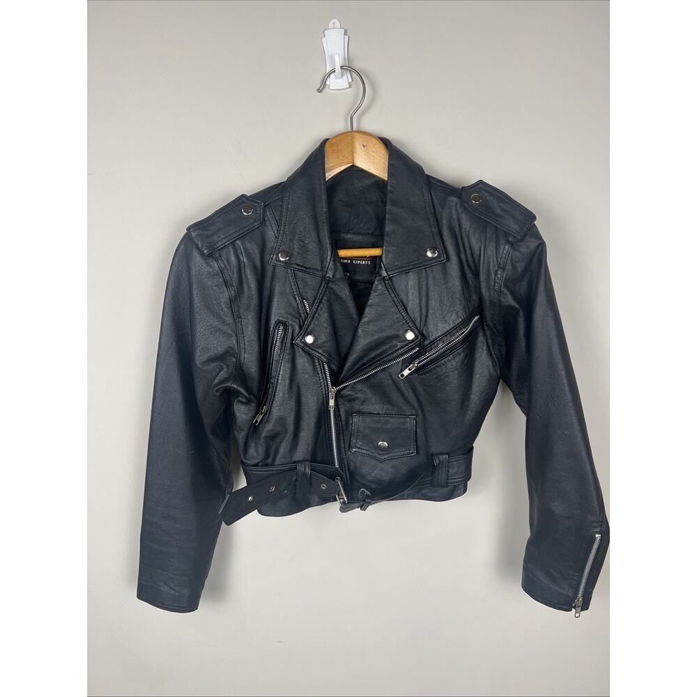 Vintage 80s 90s Wilsons Black Leather Cropped Biker Punk Moto Jacket Women's XS